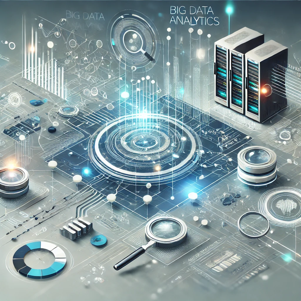 DALL·E 2024-12-19 11.04.01 - A futuristic illustration of big data analytics, featuring interconnected data nodes, glowing lines representing data flow, and a central dynamic grap